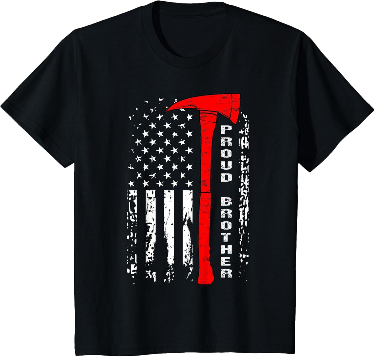 Firefighter Brother Shirt Proud Brother of Brave Firefighter T-Shirt - Black