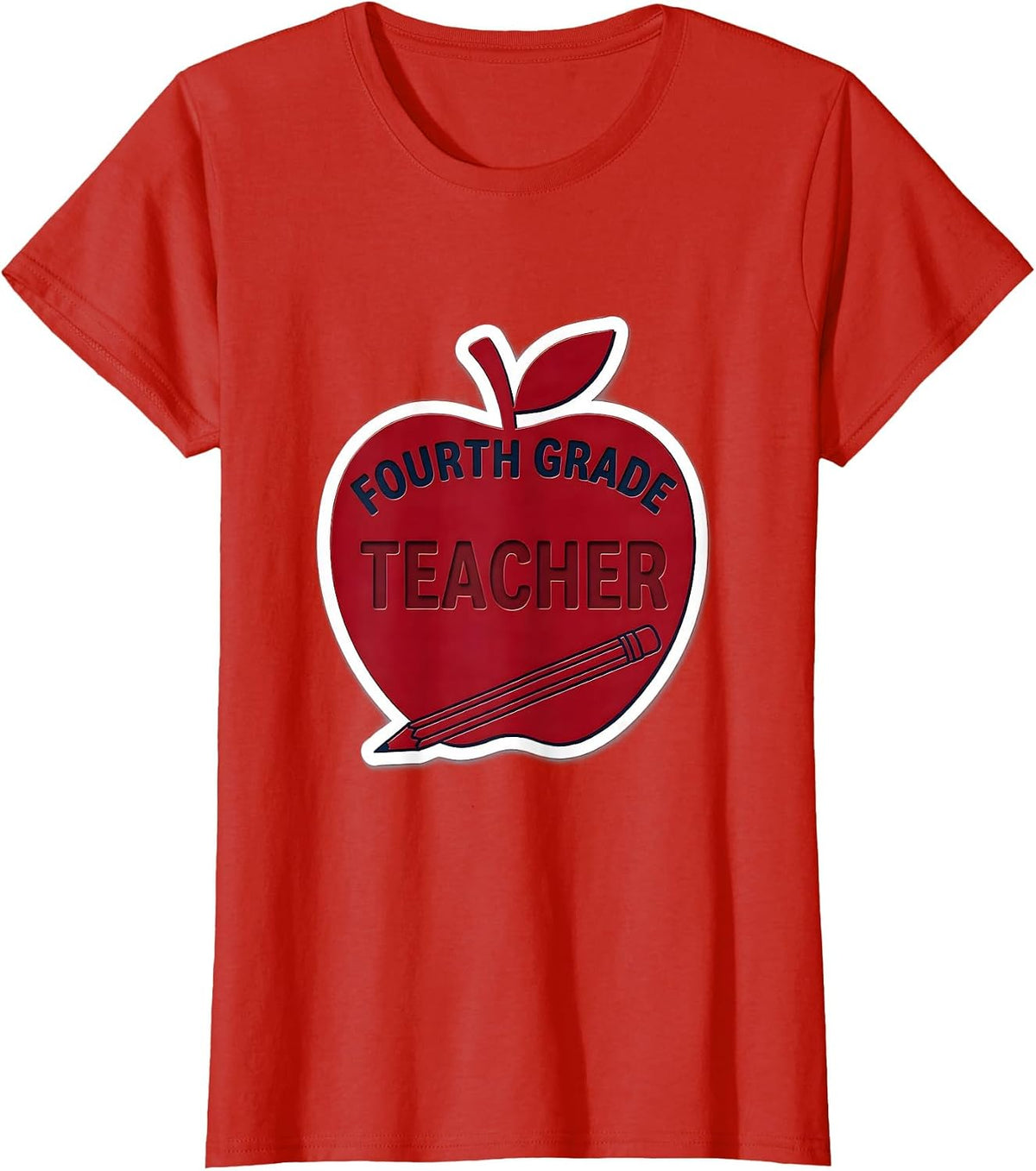 Fourth Grade Teacher Cute Apple Pencil Back To School T-Shirt - Red
