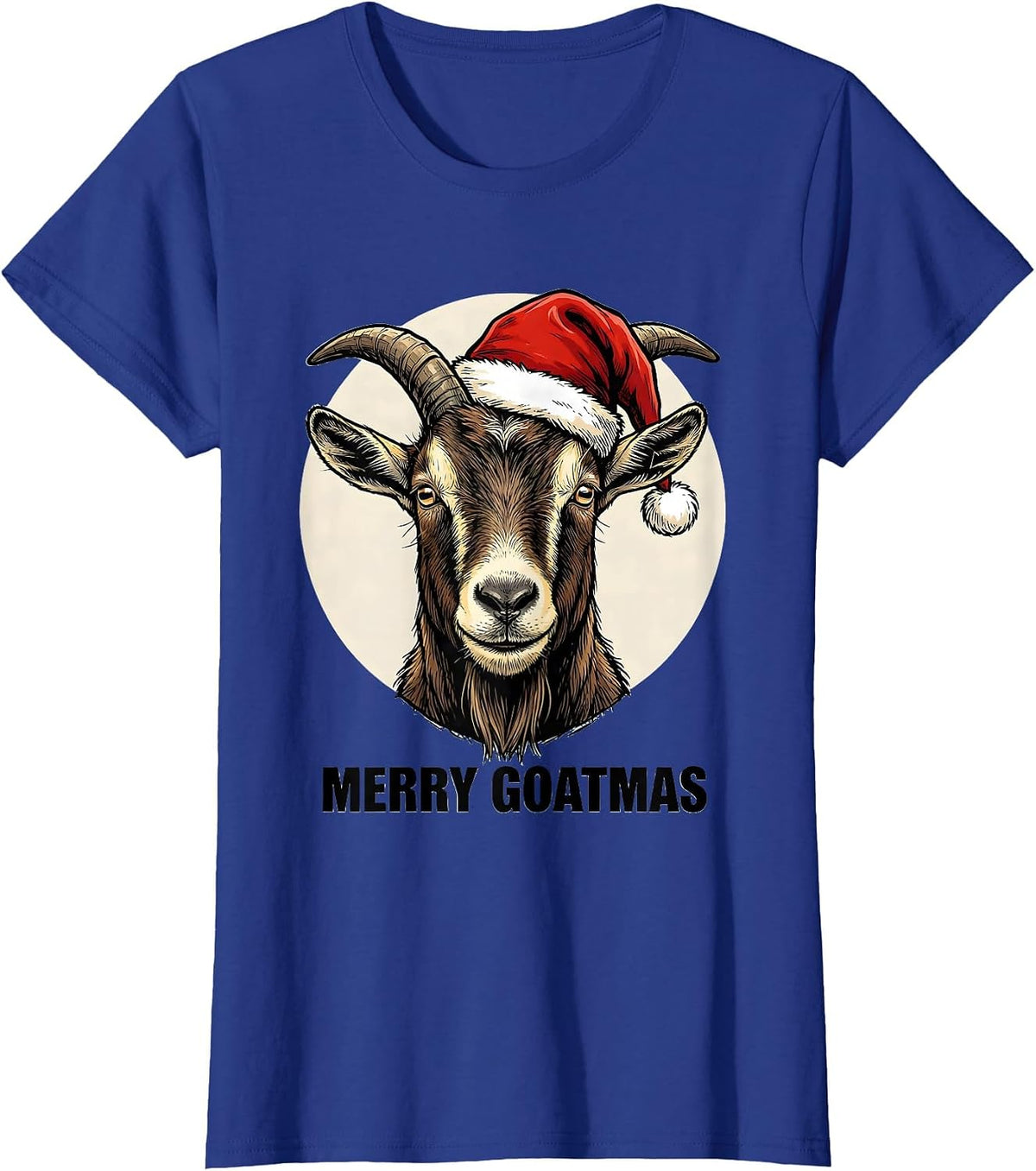 Women's Merry Goatmas Funny Goat Lover Christmas Santa Hat Holiday T-Shirt - Royal Blue