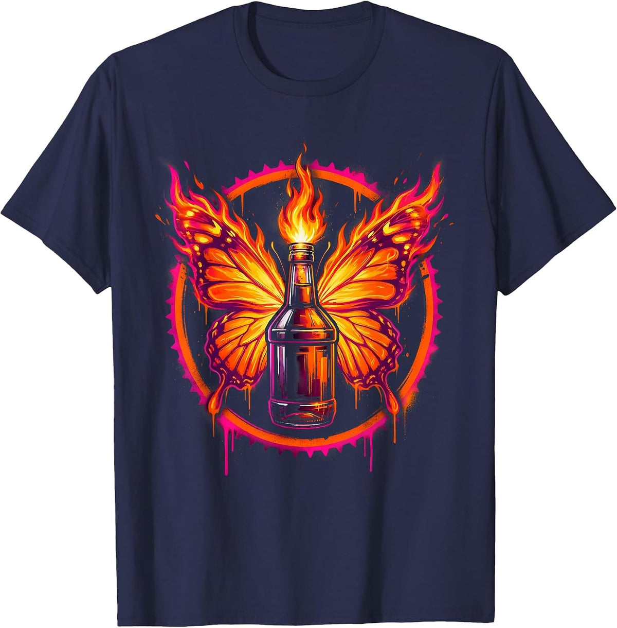 Molotov Butterfly Flame Wings Graphic Design T-Shirt - Navy Blue