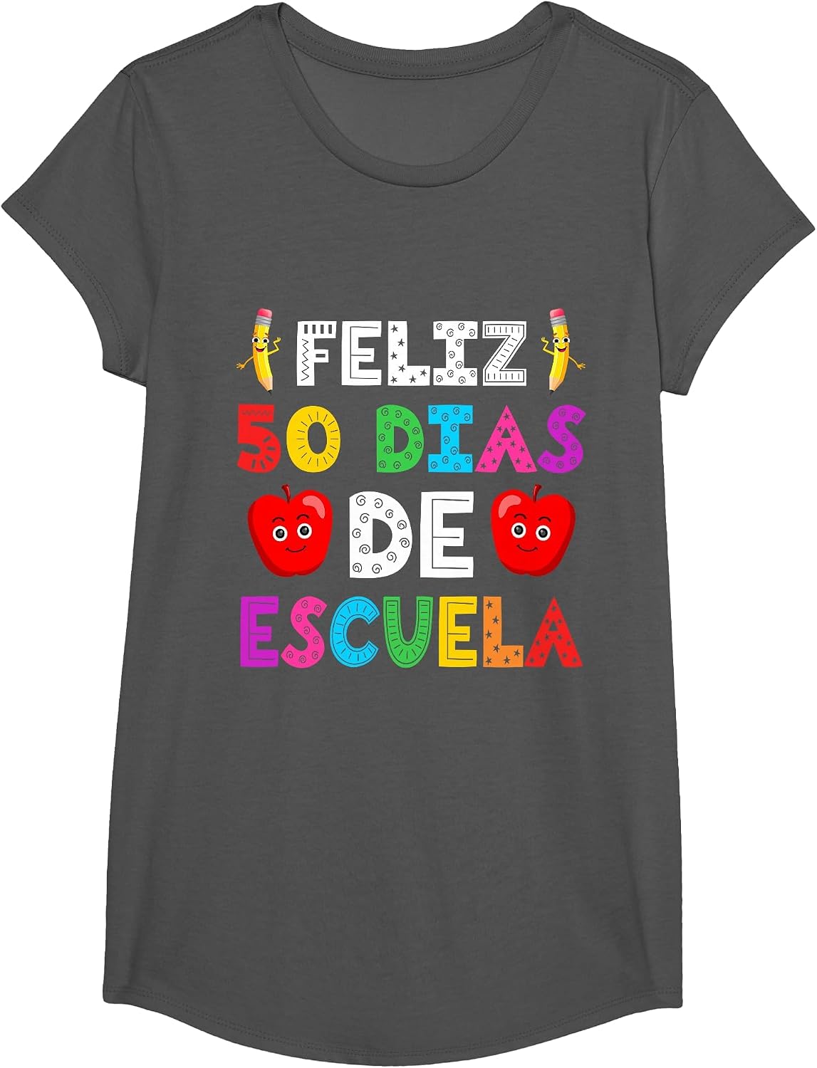Feliz 50 Dias De Escuela 50 Days of School Spanish T-Shirt - Girls Asphalt Grey
