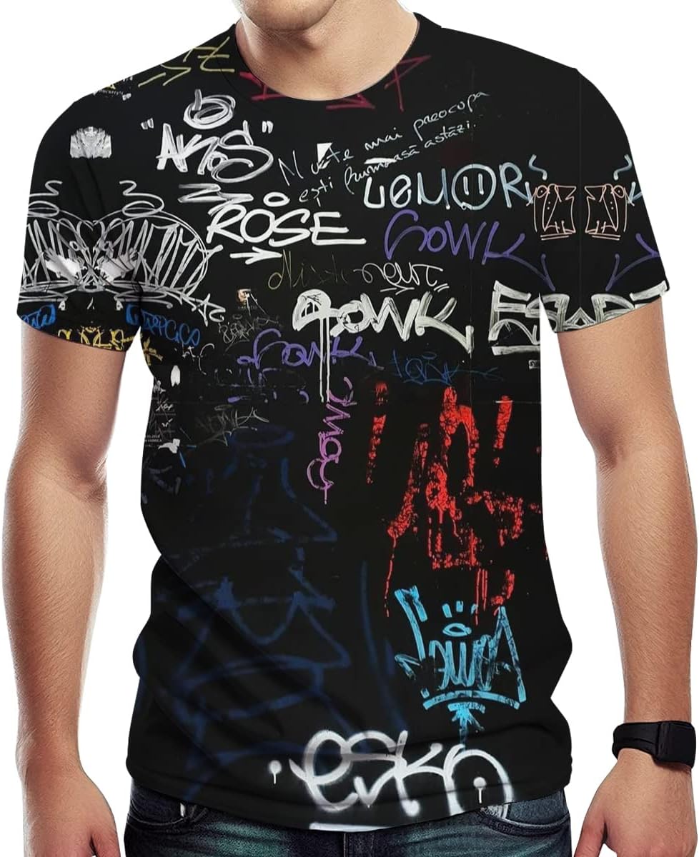 Men's Cool Tshirt with Hip Hop Graffiti Graphic Print, Street Novelty Tee Top, Best Birthday Gifts - Color 1