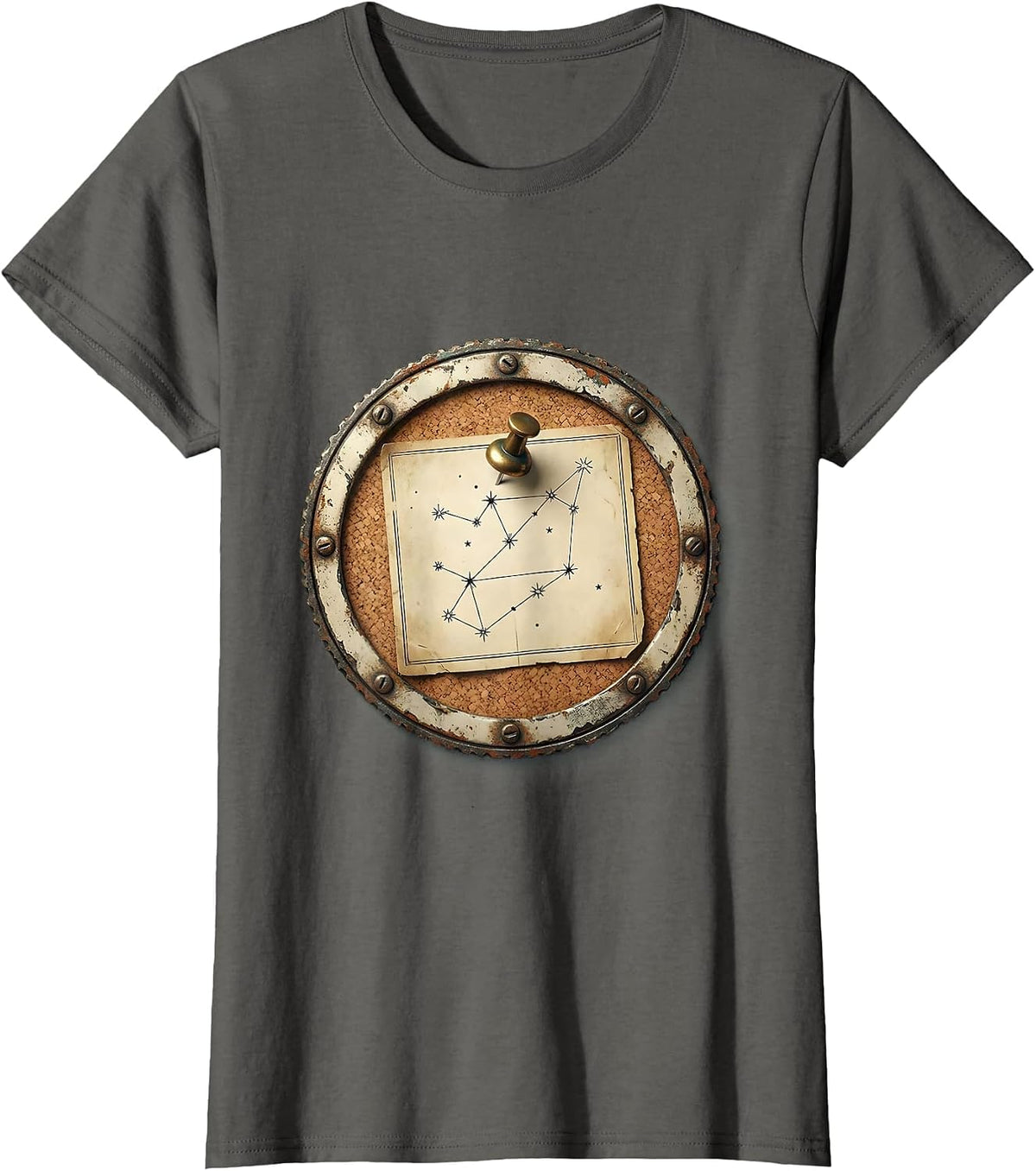 Women's Constellation Map Pinned to Cork Board T-Shirt - Asphalt Grey