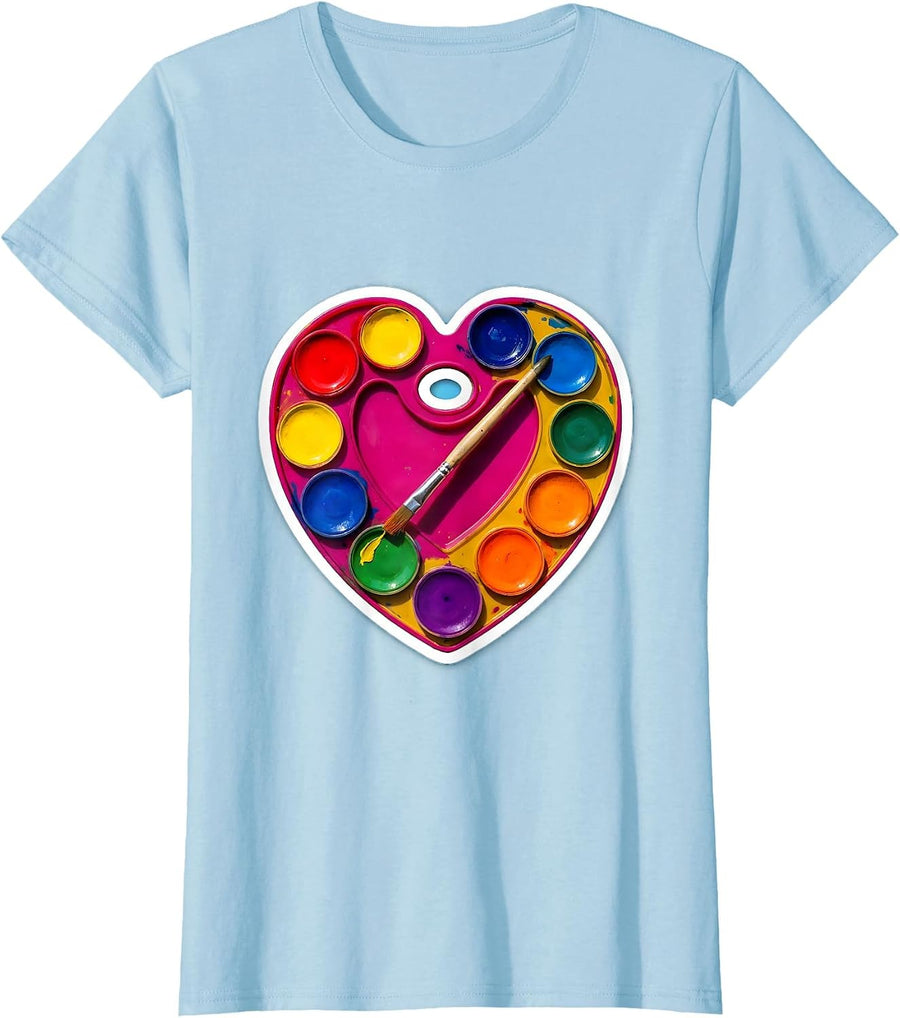 Women's Heart Paint Palette Elementary Teacher Gift T-Shirt - Baby Blue
