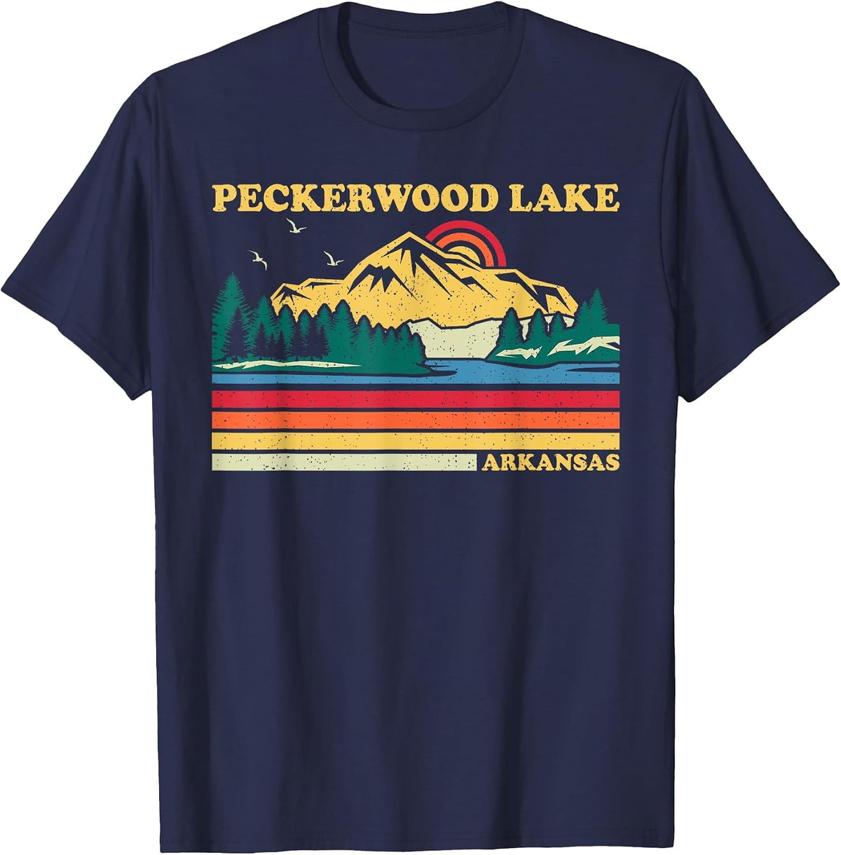 Vintage Retro Family Vacation Arkansas Peckerwood Lake T-Shirt - Navy Blue