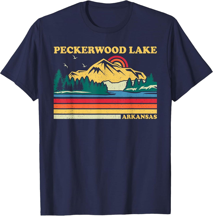 Vintage Retro Family Vacation Arkansas Peckerwood Lake T-Shirt - Navy Blue