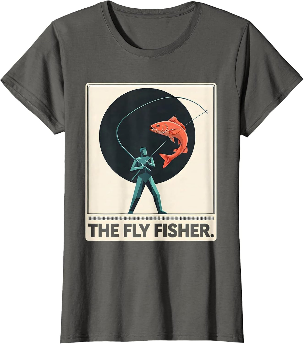 Women's The Fly Fisher Midcentury Modern Tarot Card Fly Fishing T-Shirt - Asphalt Grey