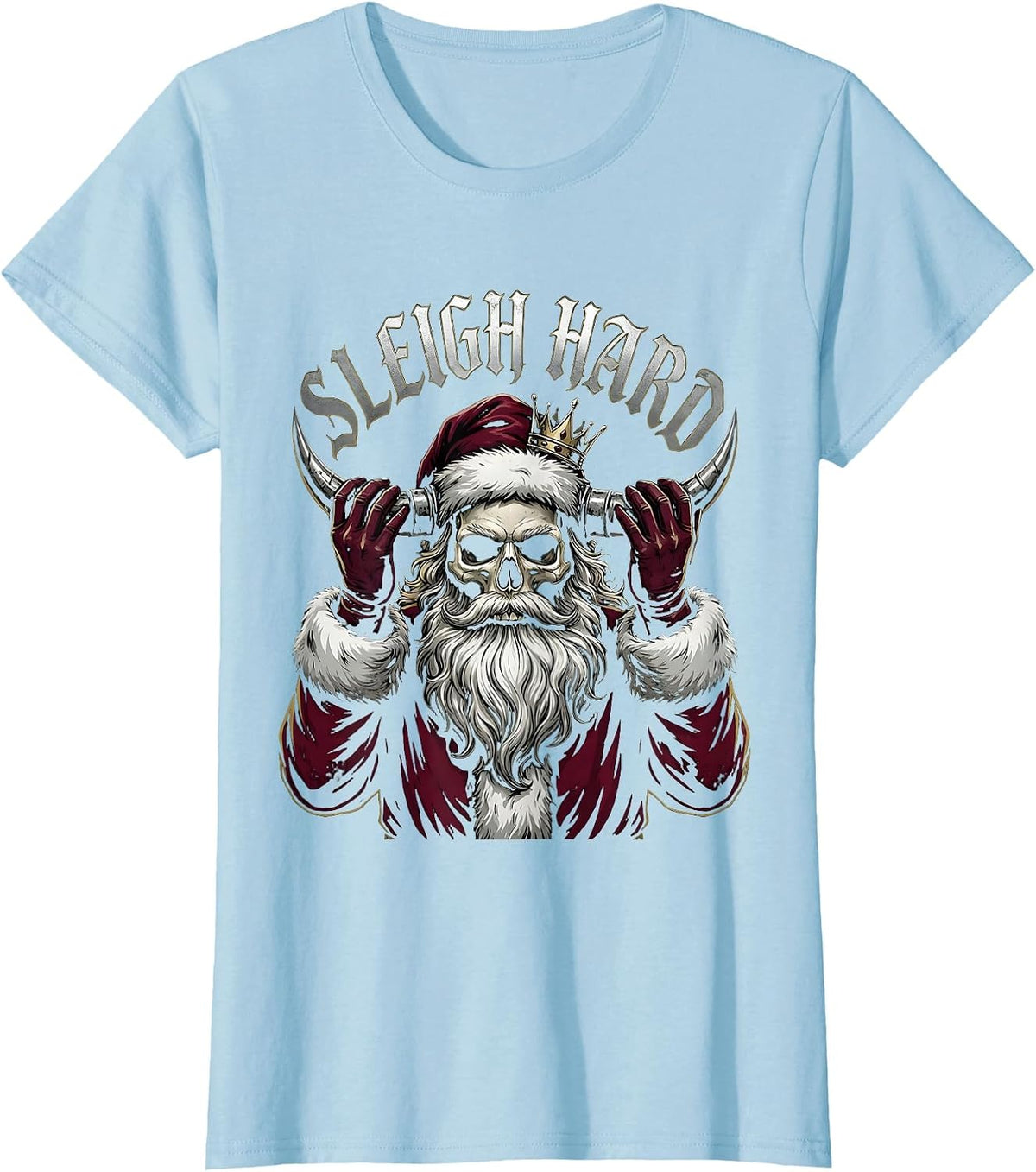 Women's Sleigh Hard Gothic Heavy Metal Santa Claus Christmas Humor T-Shirt - Baby Blue