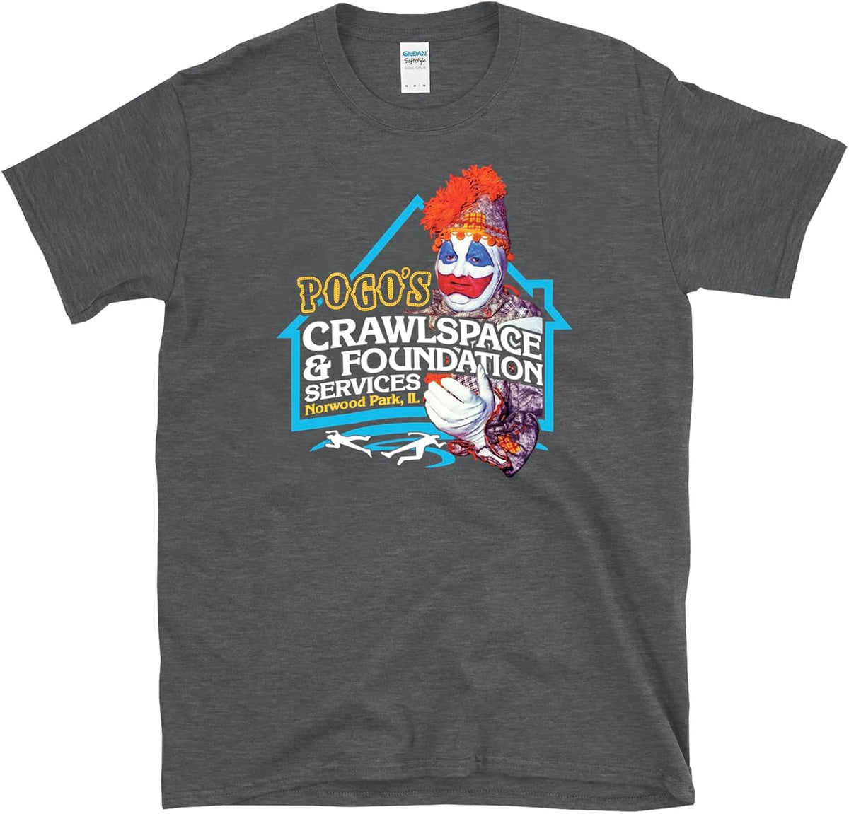POGO'S Crawlspace & Foundation Services True Crime Fan John gacy T-Shirt - Dark Heather