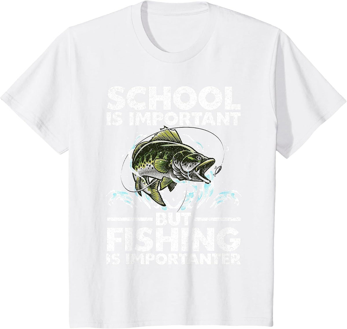 Funny Fishing for Boys Kids Youth Fish Saying Bass Fisherman T-Shirt - White