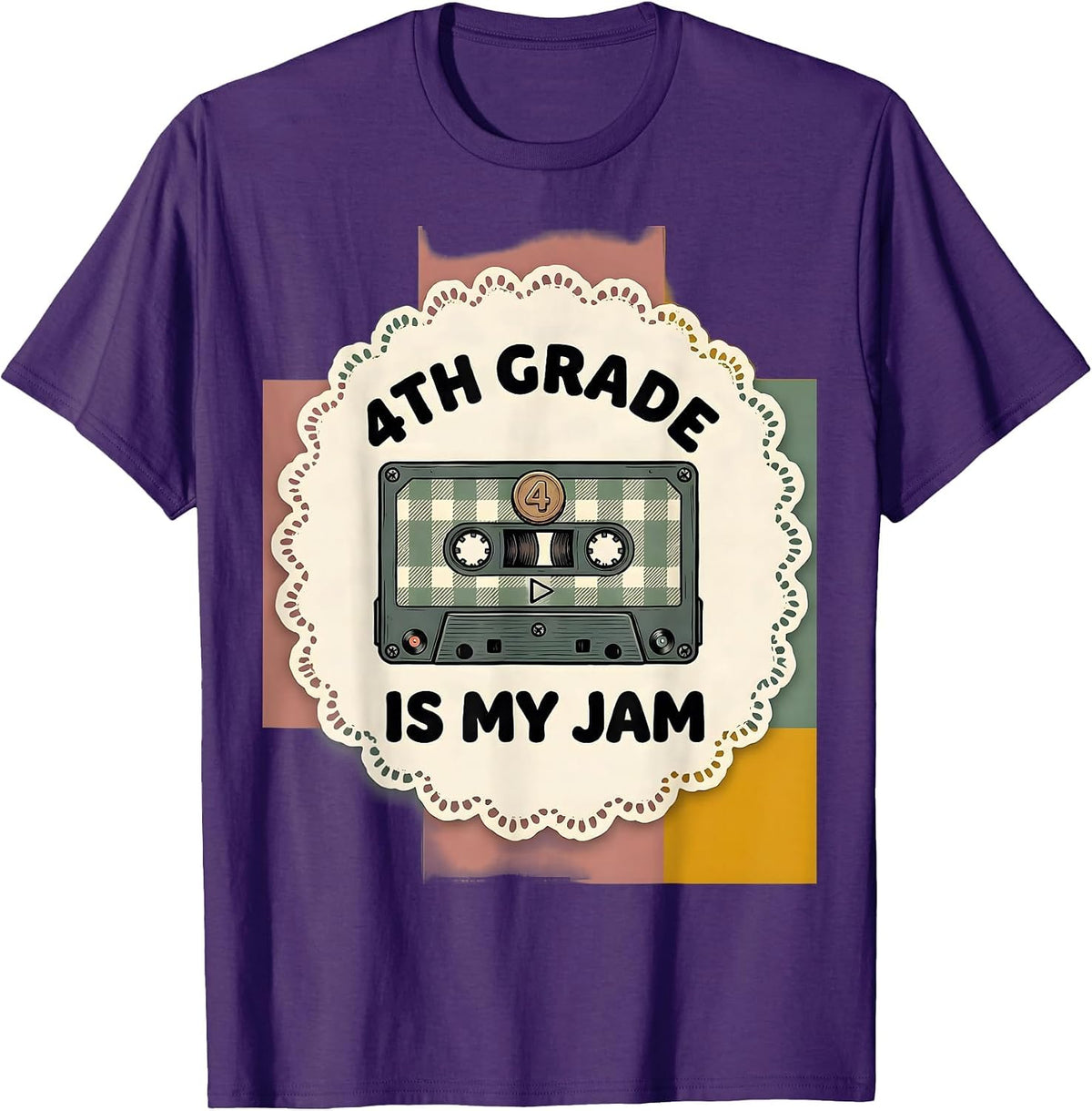 4th Grade Is My Jam Gingham Cute Teacher Student Back To T-Shirt - Purple