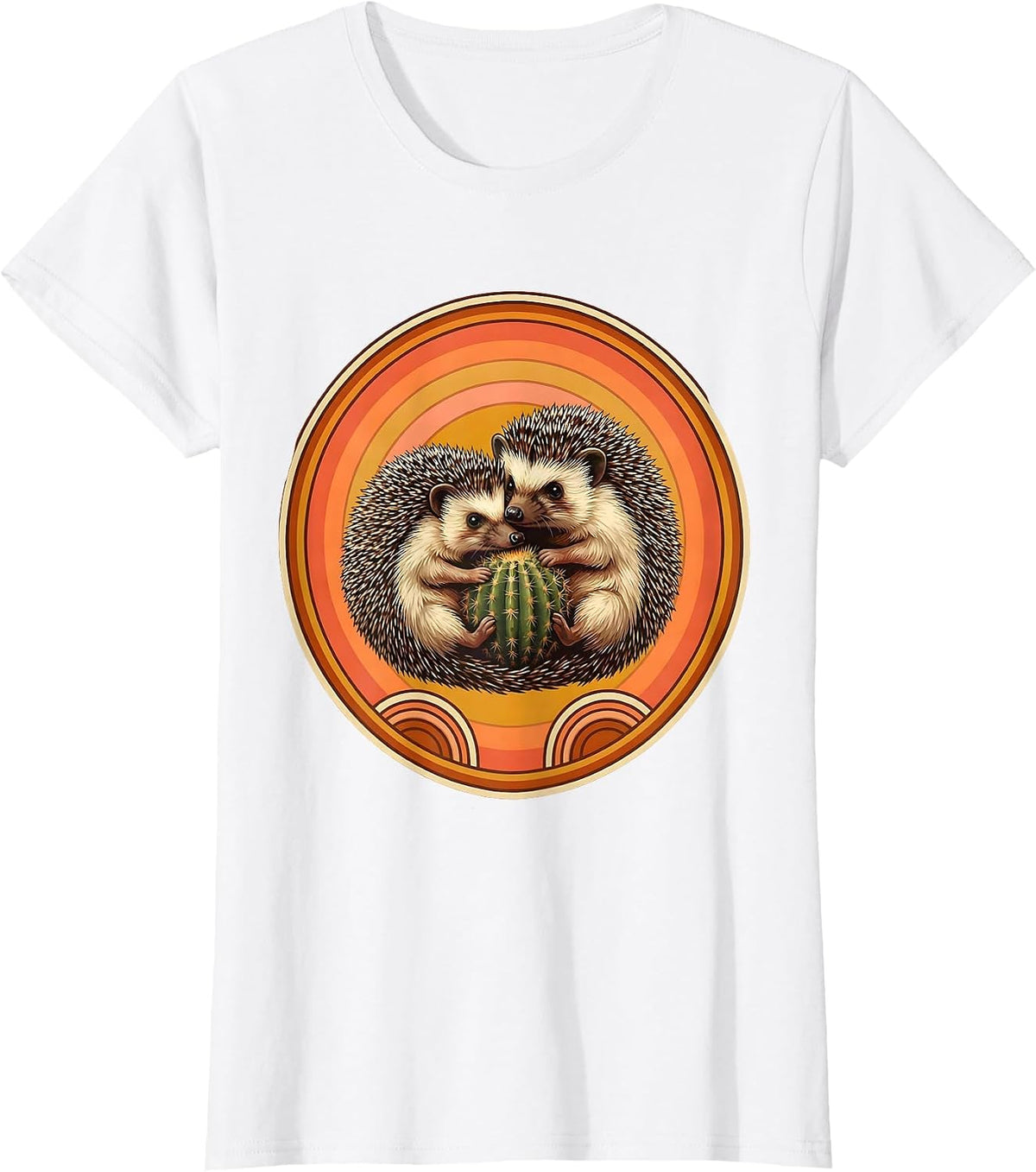 Hedgehog Hugging Cactus Funny Free Hugs Design T-Shirt - White