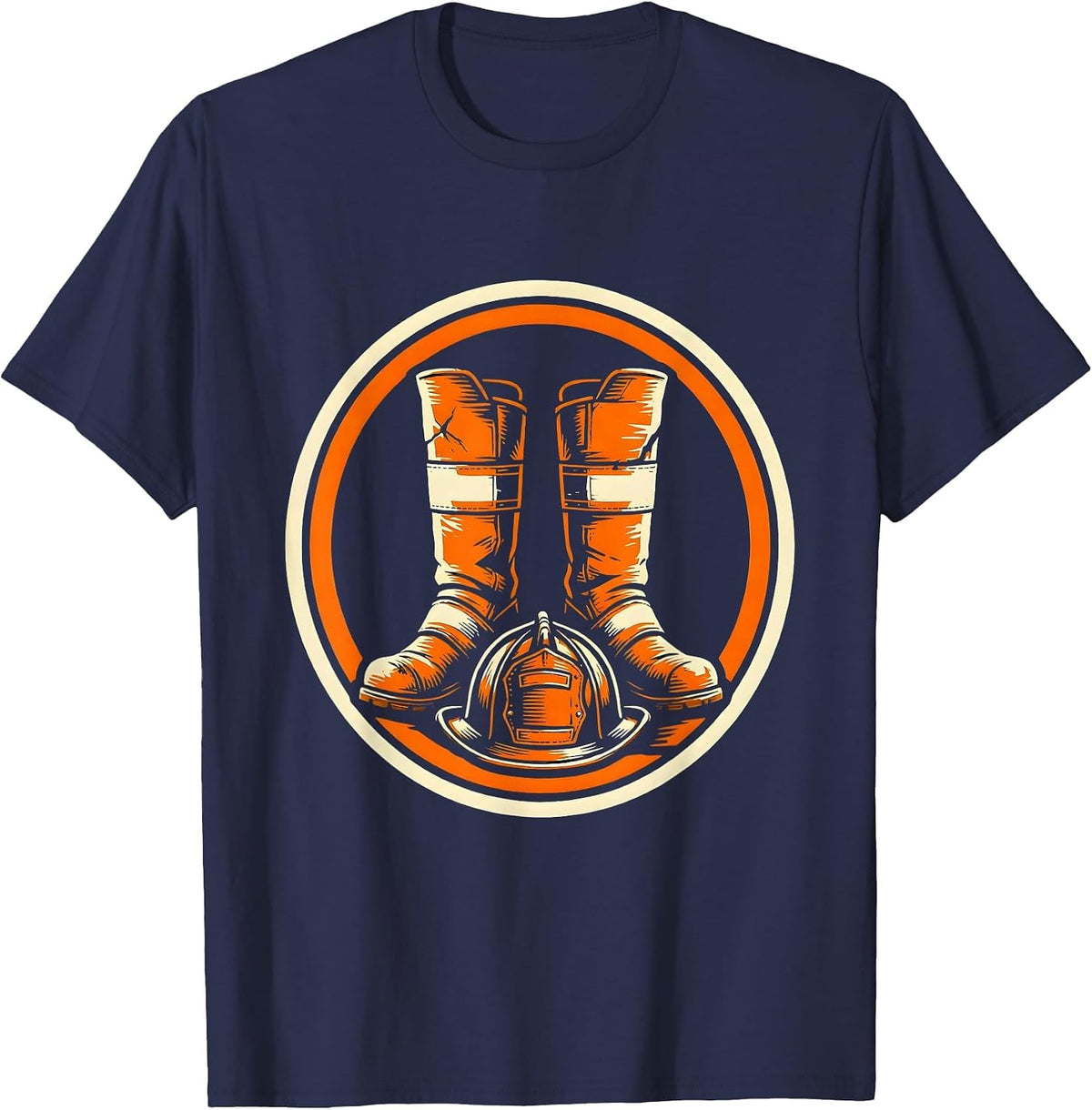 Firefighter Worn Boots and Helmet Graphic Tee T-Shirt - Navy Blue