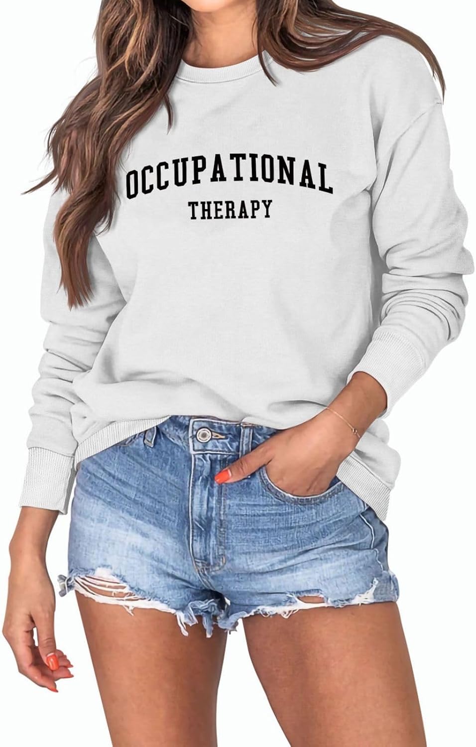 Occupational Therapy Sweatshirt for Women Crewneck Therapist Sweater Pullover Long Sleeve OT Shirt Fall Tops - White
