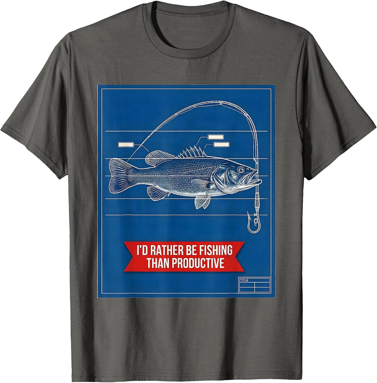 Men's I'd Rather Be Fishing Than Productive Funny Fishing Humor T-Shirt - Asphalt Grey