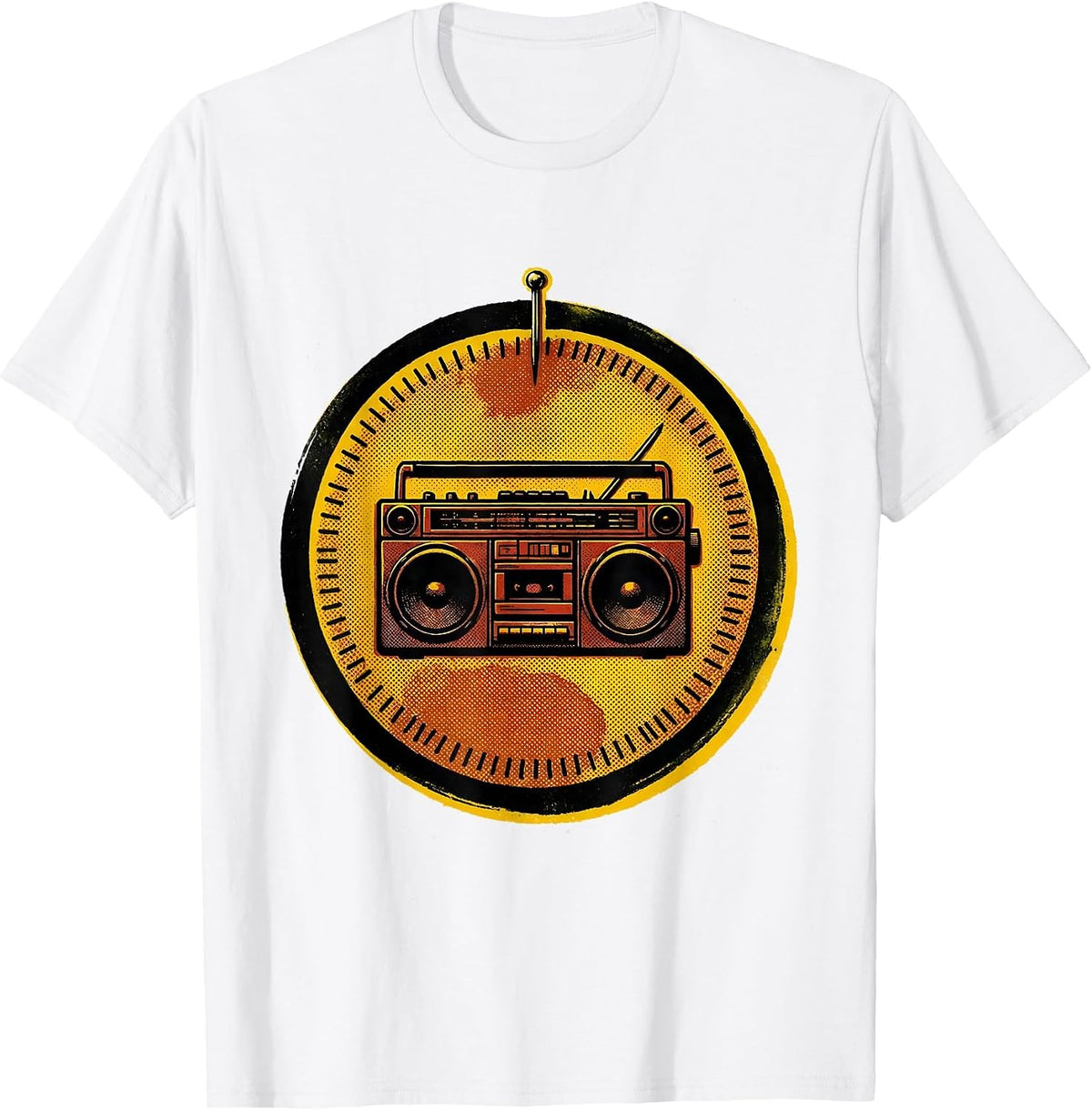 Men's Sealed Badge Boombox Retro Old School Hip Hop T-Shirt - White