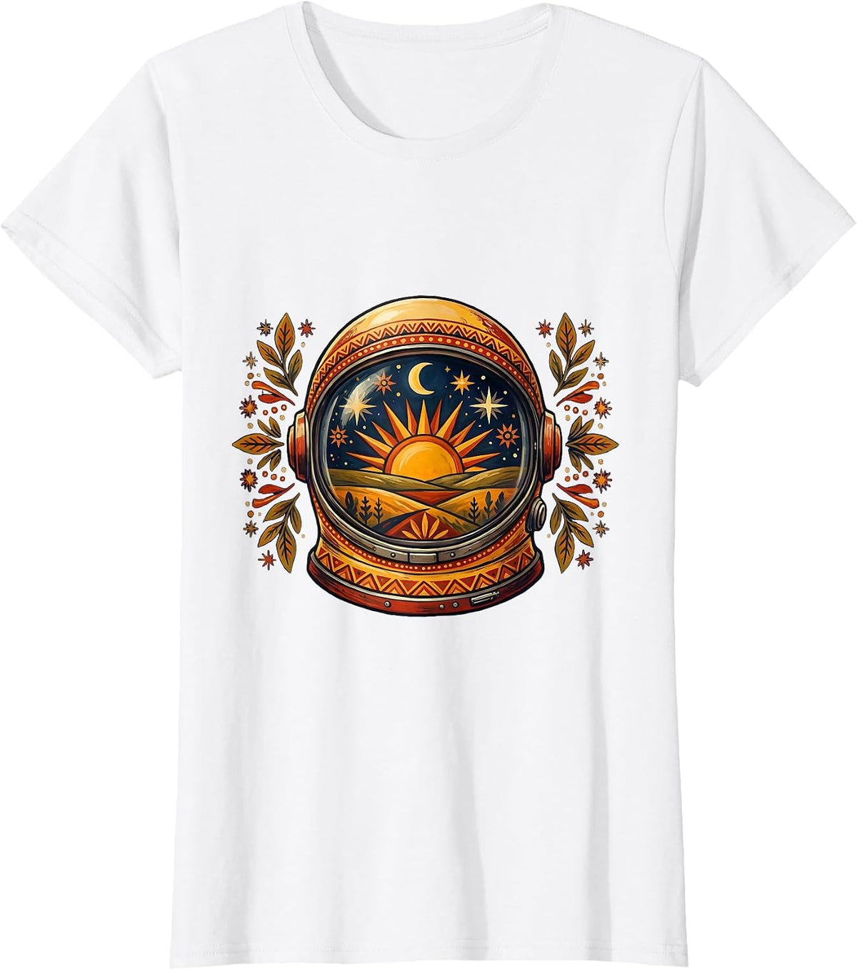 Women's Retro Space Helmet Vintage Illustration Design T-Shirt - White