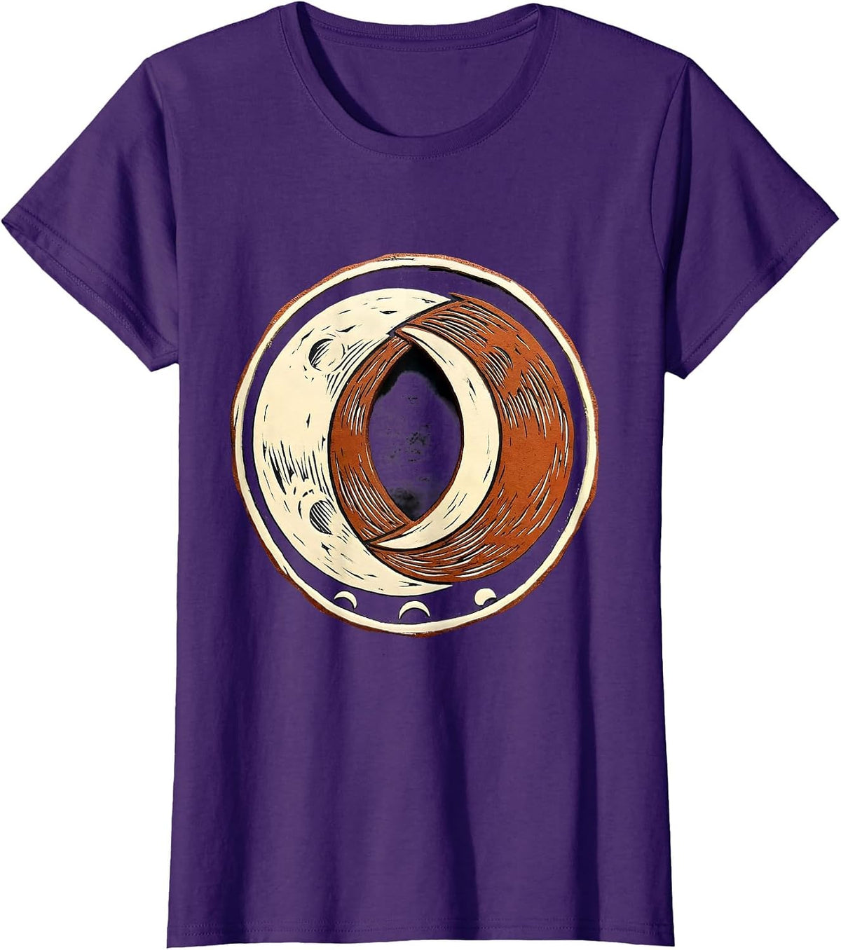 Women's Lunar Phase Badge Boho Celestial Astronomy T-Shirt - Purple