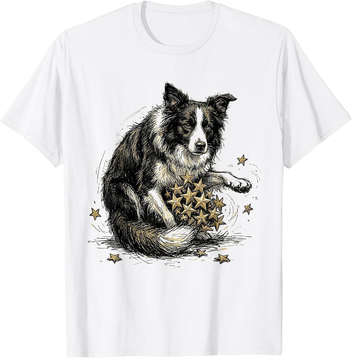 Men's Border Collie Herding Stars Celestial Dog Art T-Shirt - White