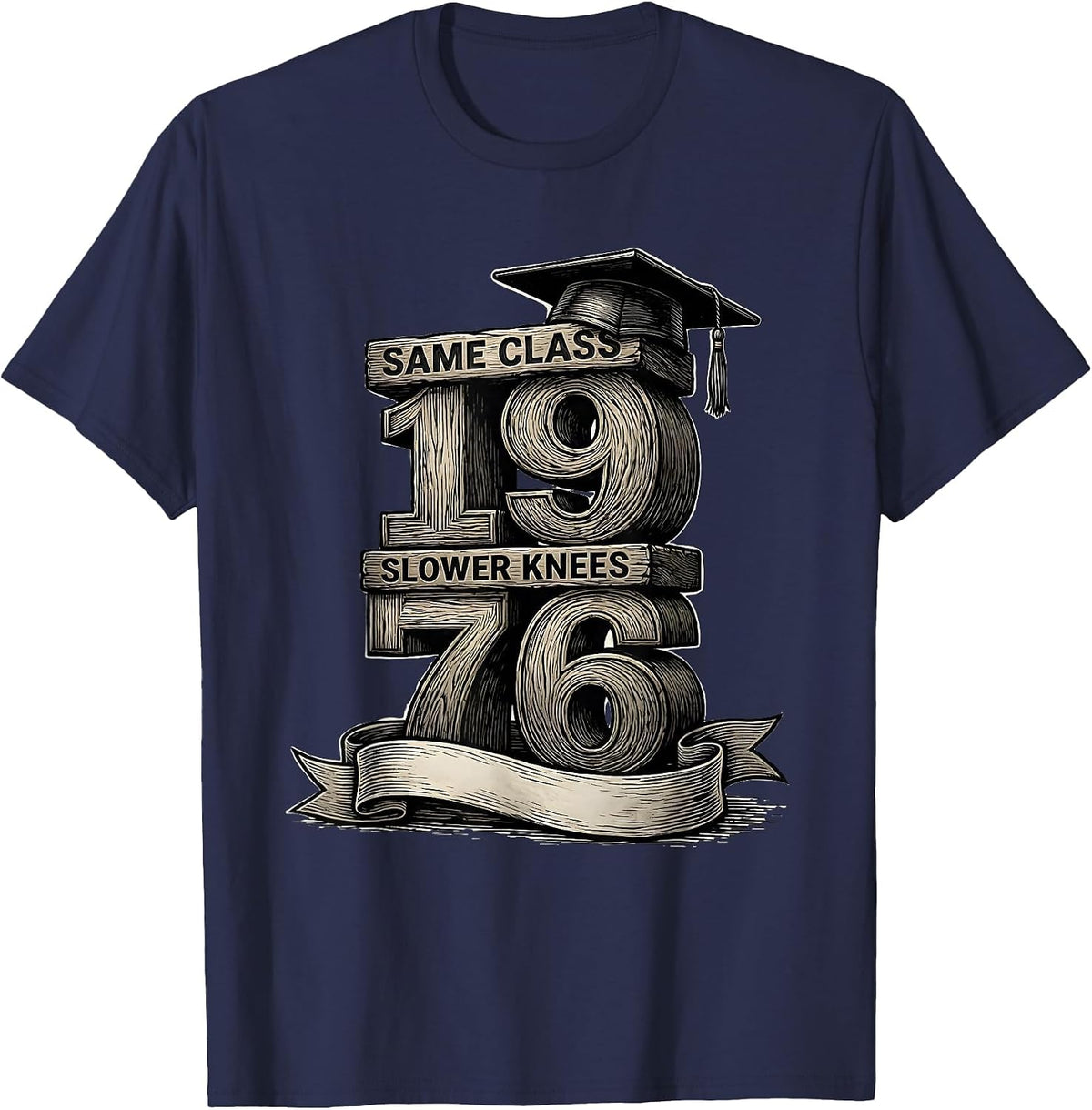 Men's Same Class Slower Knees 1976 Vintage High School Reunion T-Shirt - Navy Blue