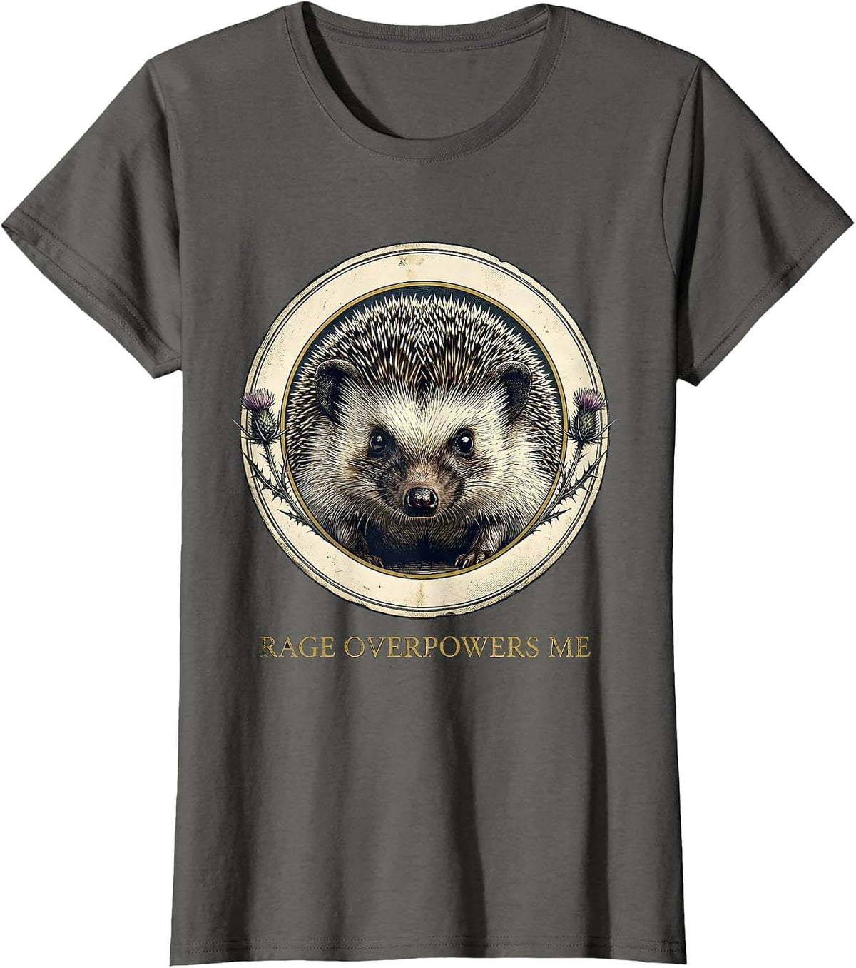 Women's Rage Overpowers Me Cute Hedgehog Irony Animal Meme Humor T-Shirt - Asphalt Grey