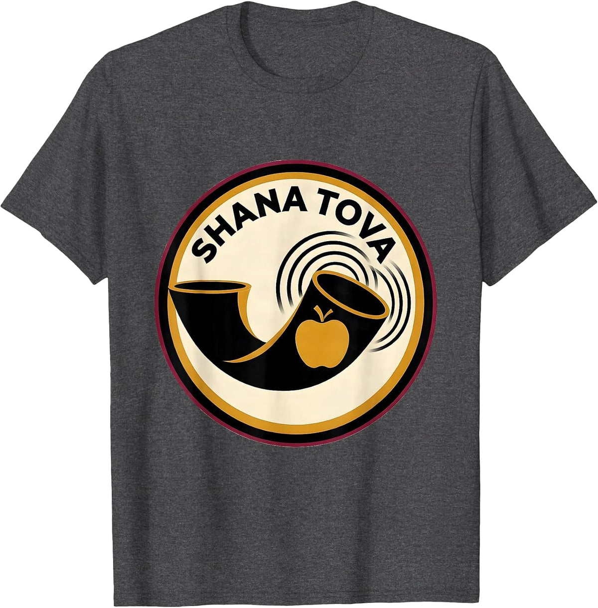 Men's Shana Tova Geometric Jewish New Year Apple Honey Shofar T-Shirt - Dark Heather Grey