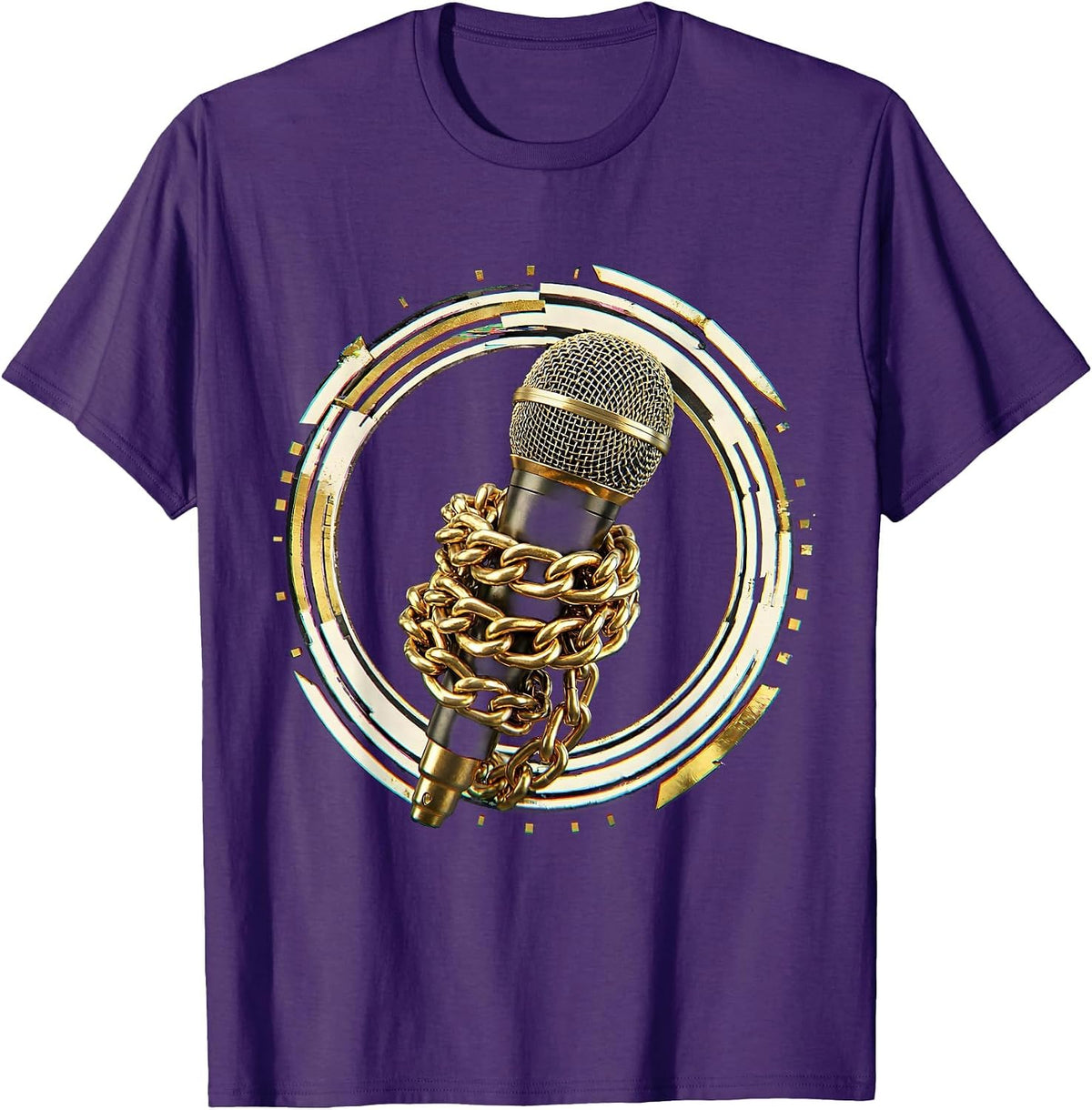 Gold Chain Mic Hip Hop Graphic Design T-Shirt - Purple