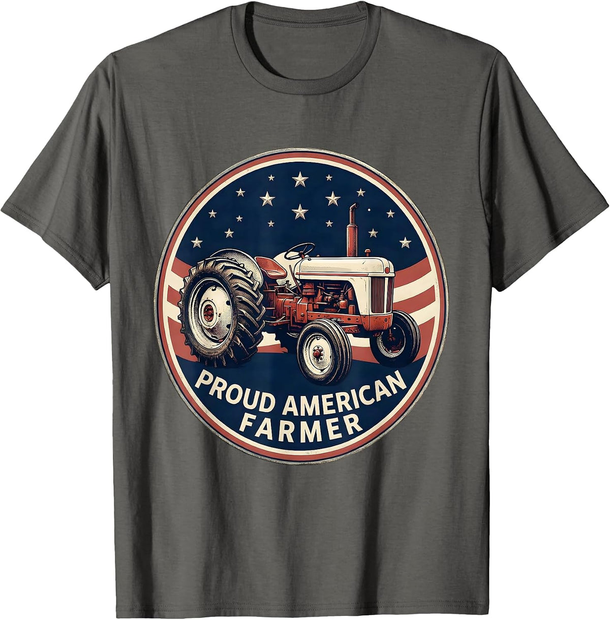 Proud American Farmer Patriotic Farm Tractor Rural Pride T-Shirt - Asphalt Grey