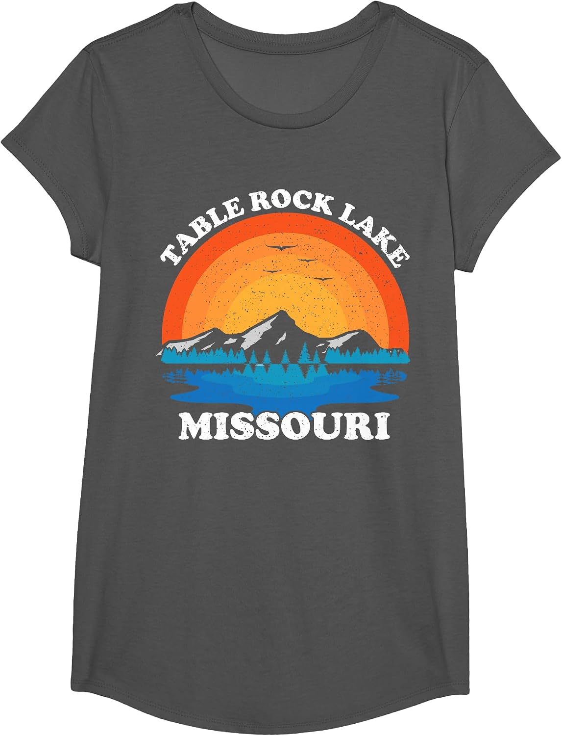 Summer Vacation Retro Sunset Missouri Table Rock Lake T-Shirt - Girls Asphalt Grey