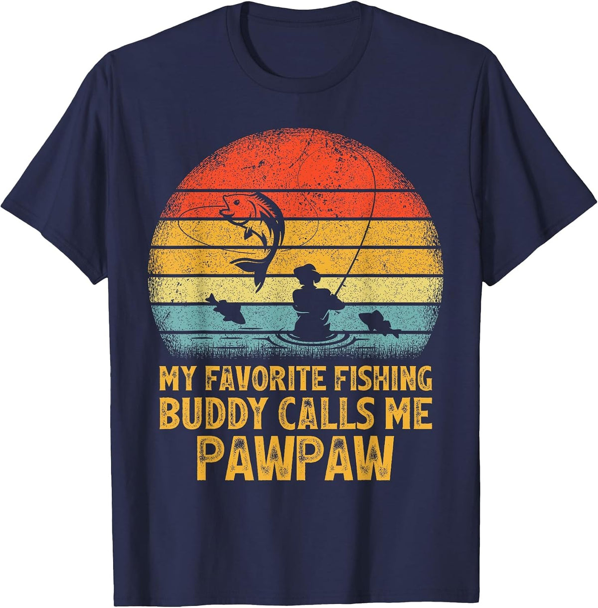 Vintage My Favorite Fishing Buddy Calls Me Pawpaw Fishing T-Shirt - Navy Blue