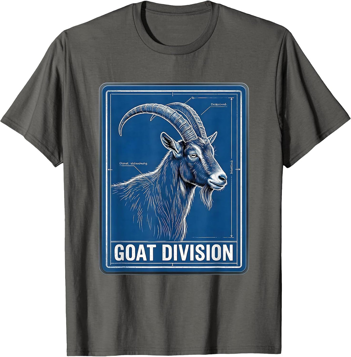 Men's Goat Division Technical Blueprint Minimalist Goat Lover Gift T-Shirt - Asphalt Grey