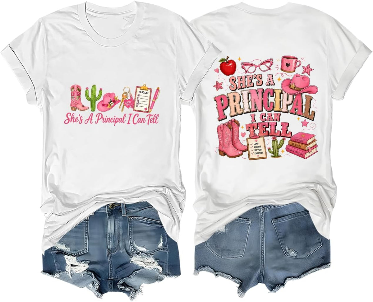 She's A Principal I Can Tell Shirt Funny Teacher Back to School T-Shirt - White
