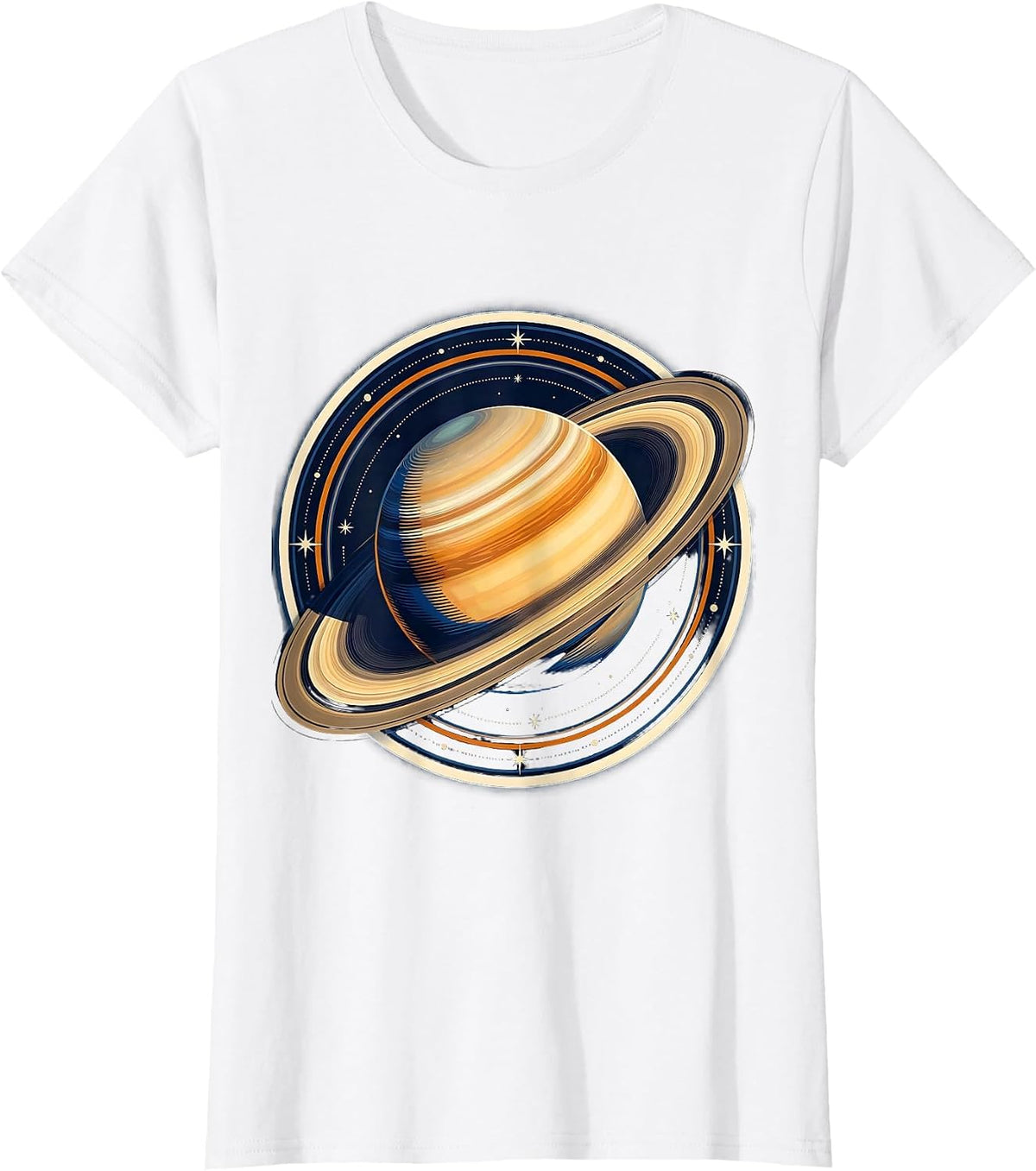 Saturn Close-Up Oversized Rings Space Illustration T-Shirt - White