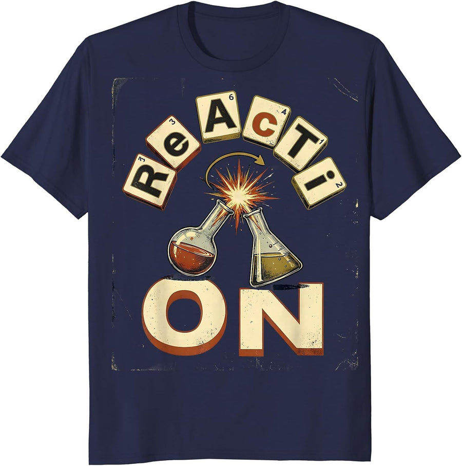 Re Ac Ti O N Vintage Science Humor Periodic Table Chemistry T-Shirt - Navy Blue
