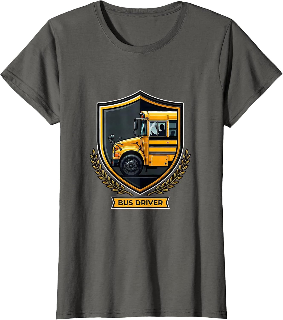Women's Shield Bus Driver Appreciation School Bus Driver Gift T-Shirt - Asphalt Grey