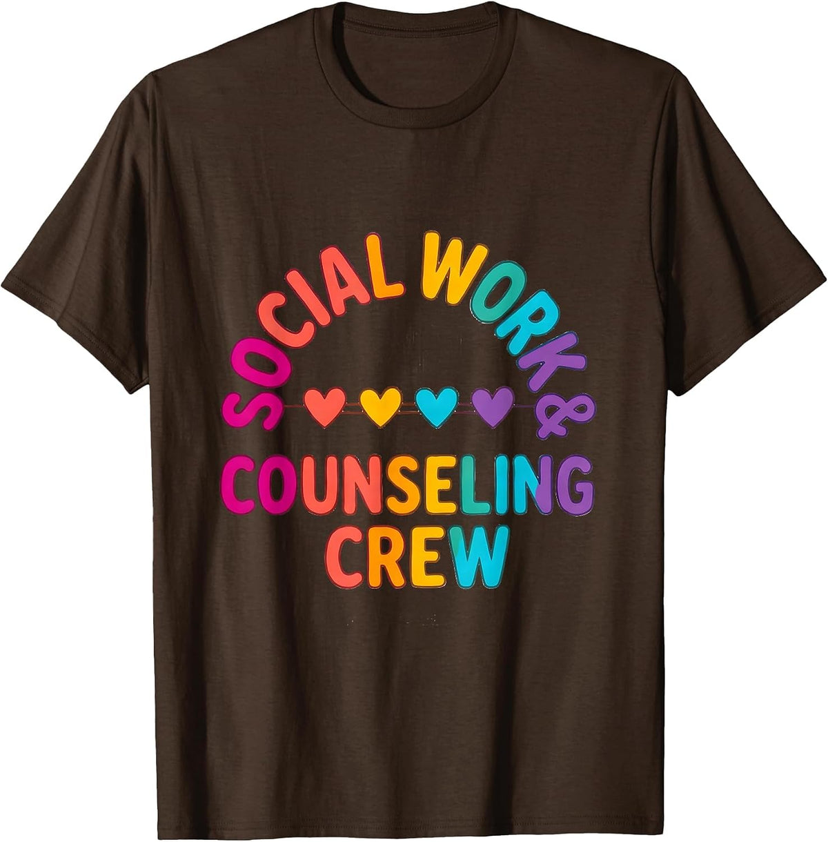 Social Work & Counseling Crew Colorful School Counselor Crew T-Shirt - Brown