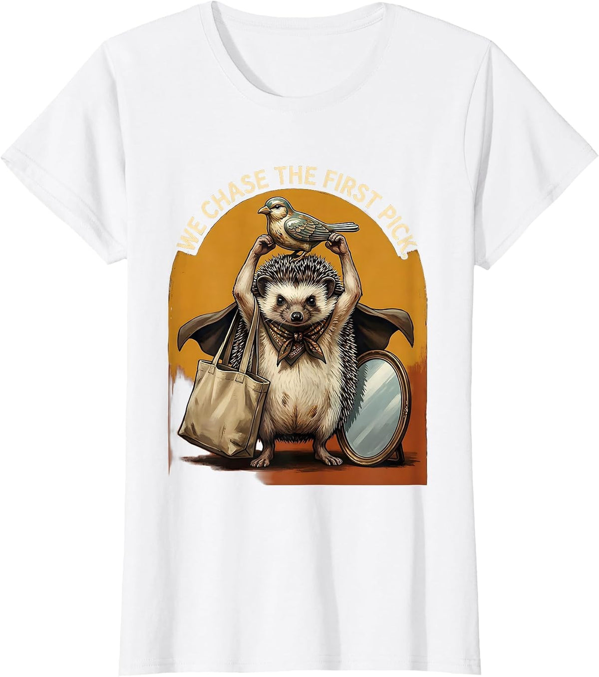We Chase The First Pick Funny Hedgehog Thrifting Vintage T-Shirt - White