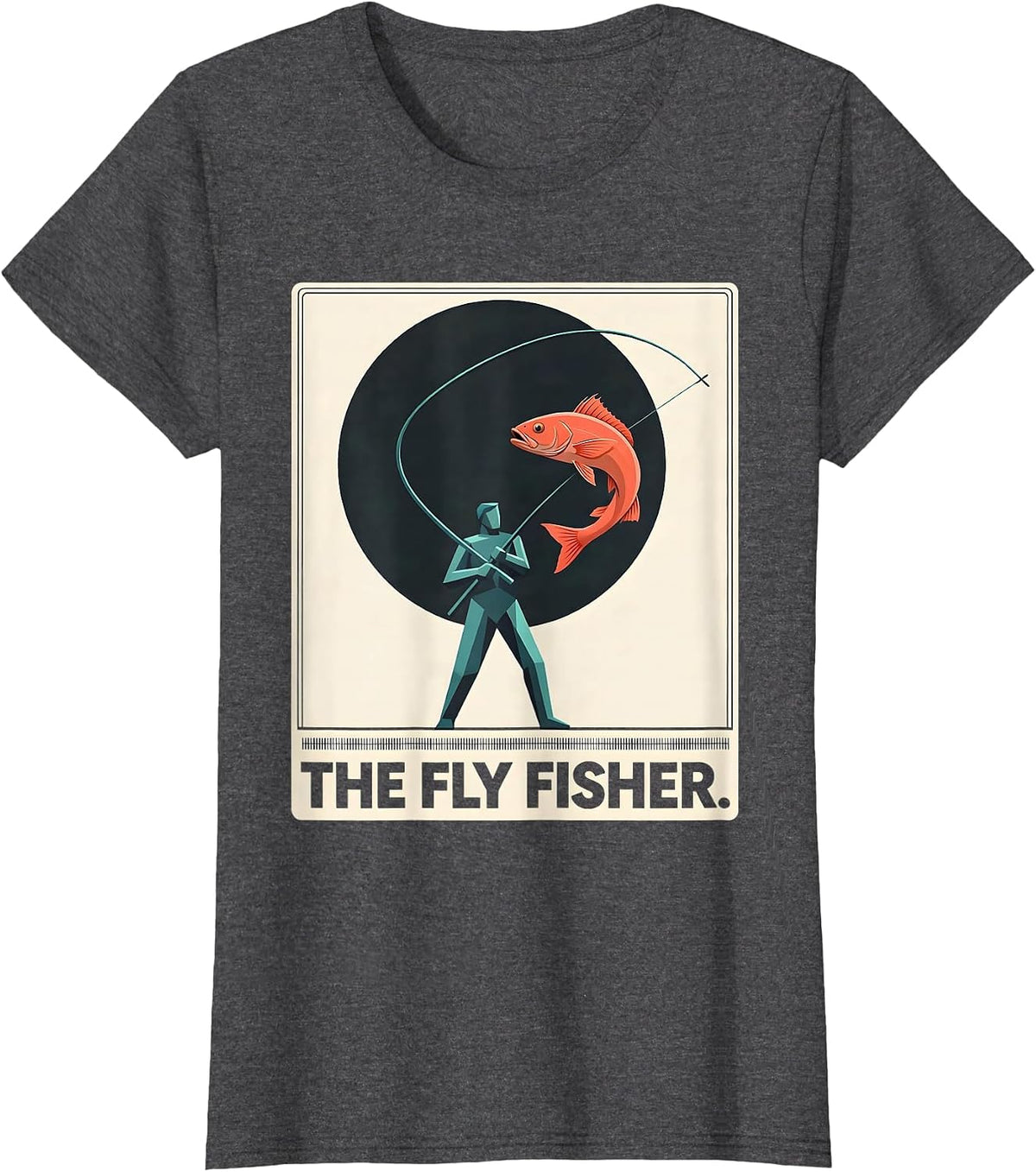 Women's The Fly Fisher Midcentury Modern Tarot Card Fly Fishing T-Shirt - Dark Heather Grey