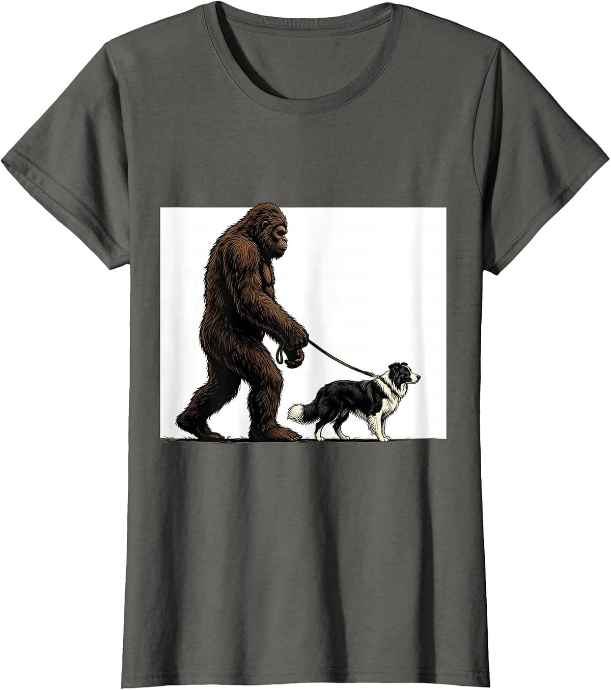 Women's Bigfoot Walking Border Collie Funny Dog Owner Humor T-Shirt - Asphalt Grey