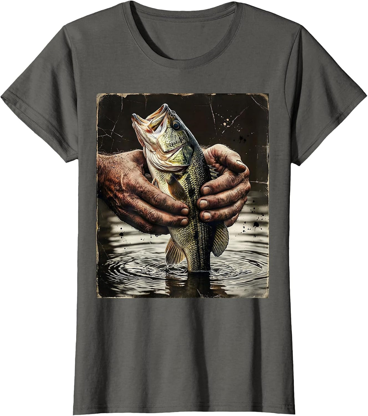 Women's Catch and Release Bass Fishing Graphic Tee T-Shirt - Asphalt Grey