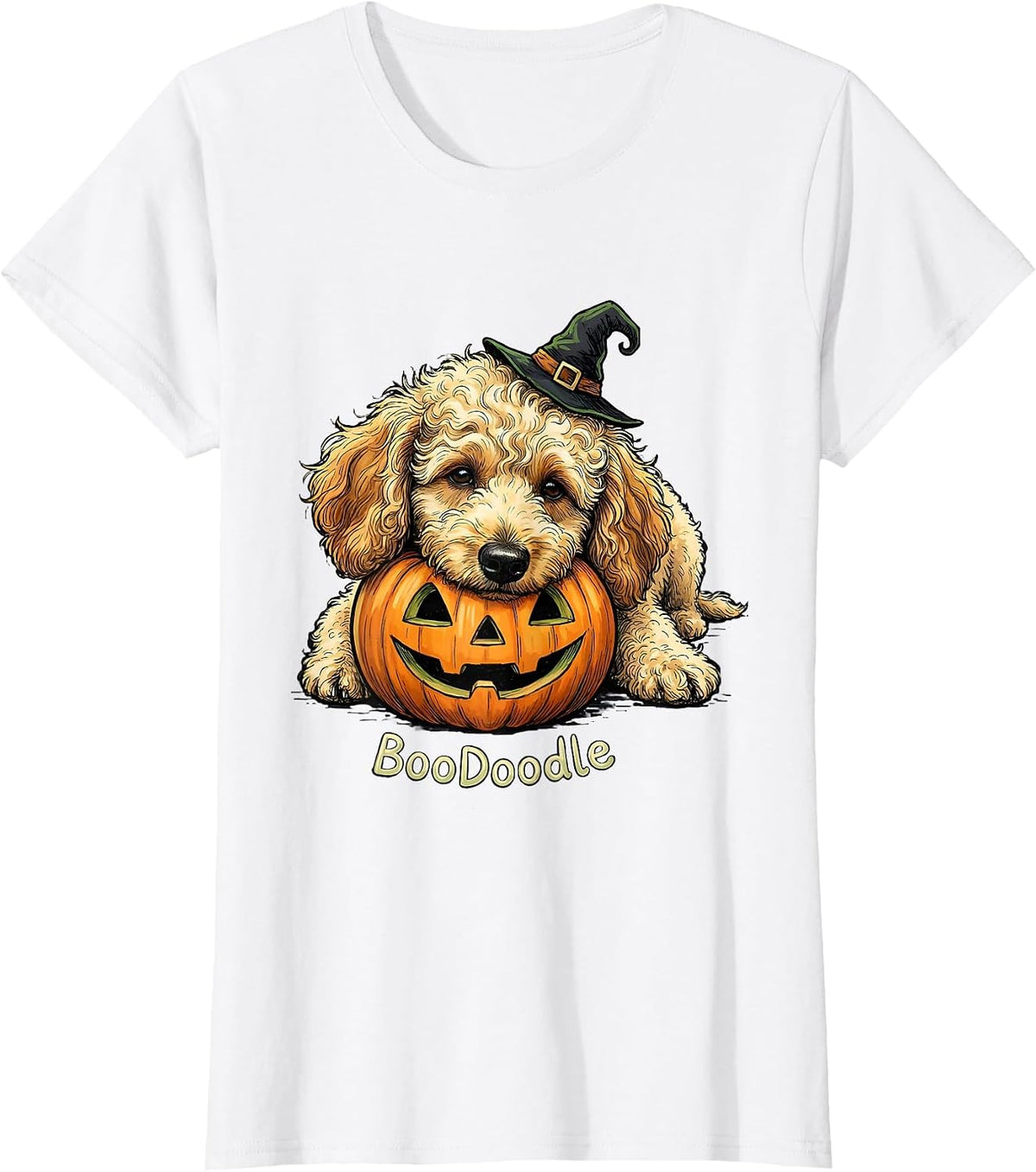 Women's BooDoodle Funny Goldendoodle Dog Halloween Costume Party T-Shirt - White
