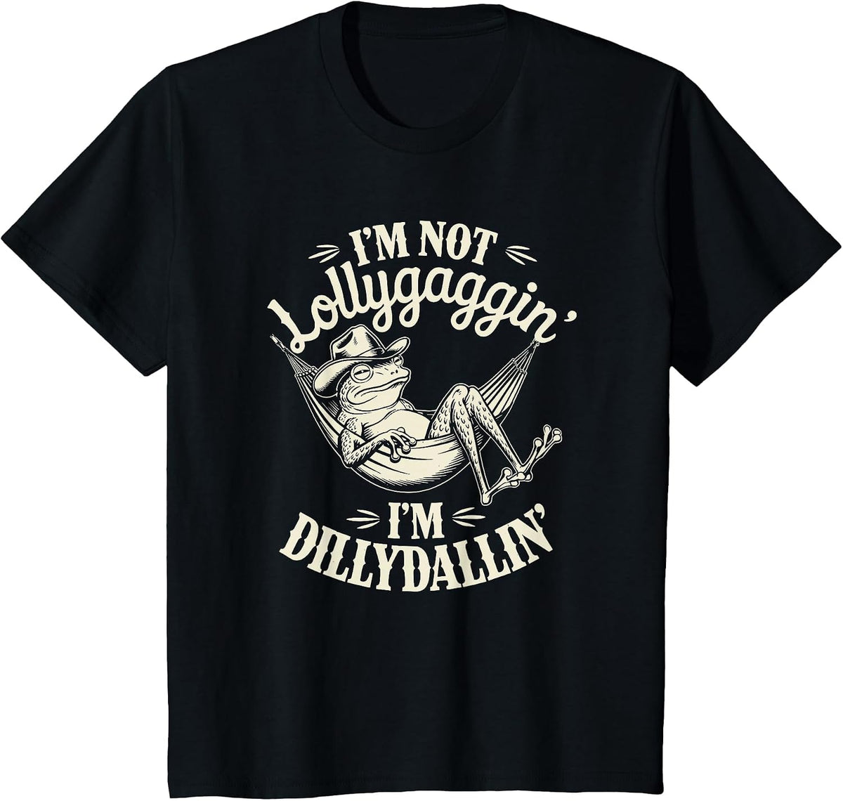 Lollygagging Dilly Dally Frog Cowboy T-Shirt - Black
