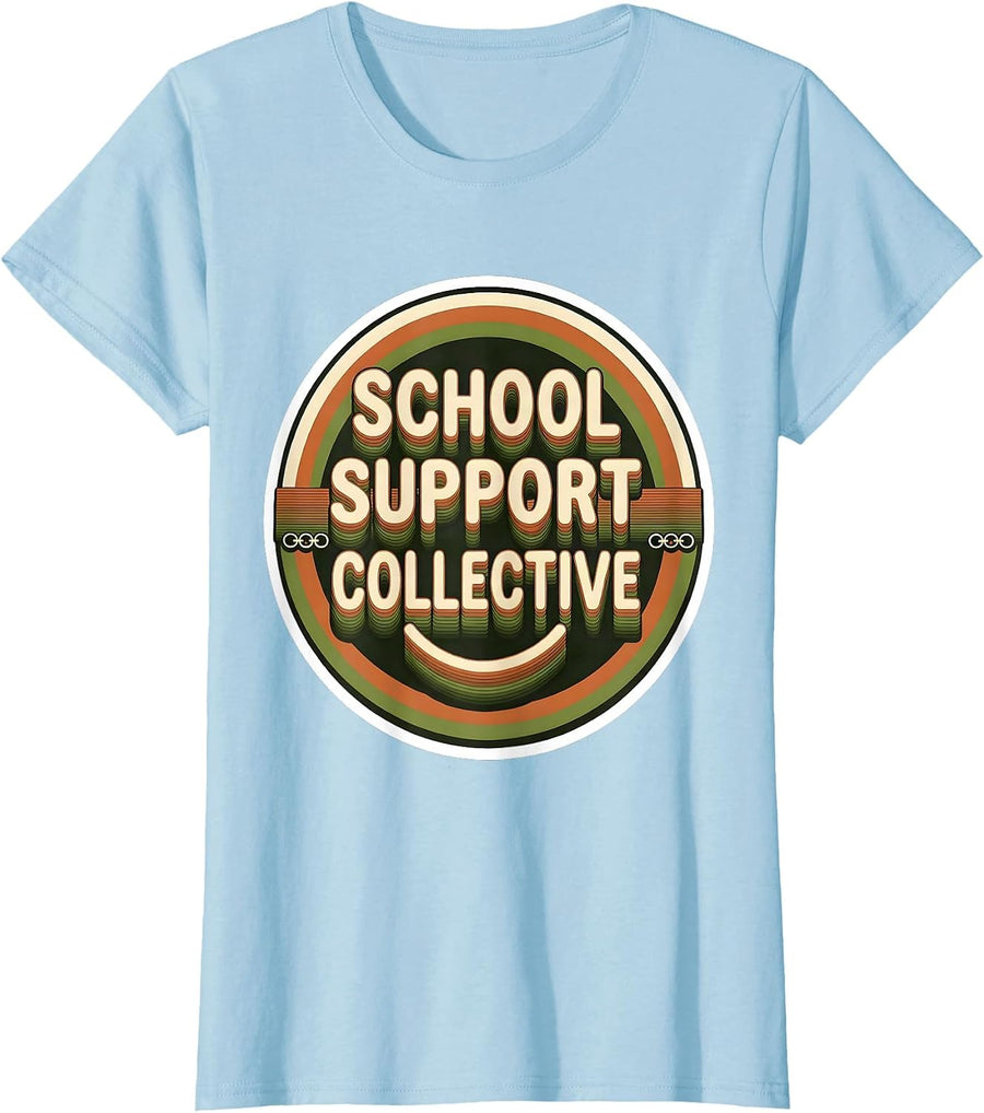 Women's School Support Collective Groovy Retro School Counselor T-Shirt - Baby Blue