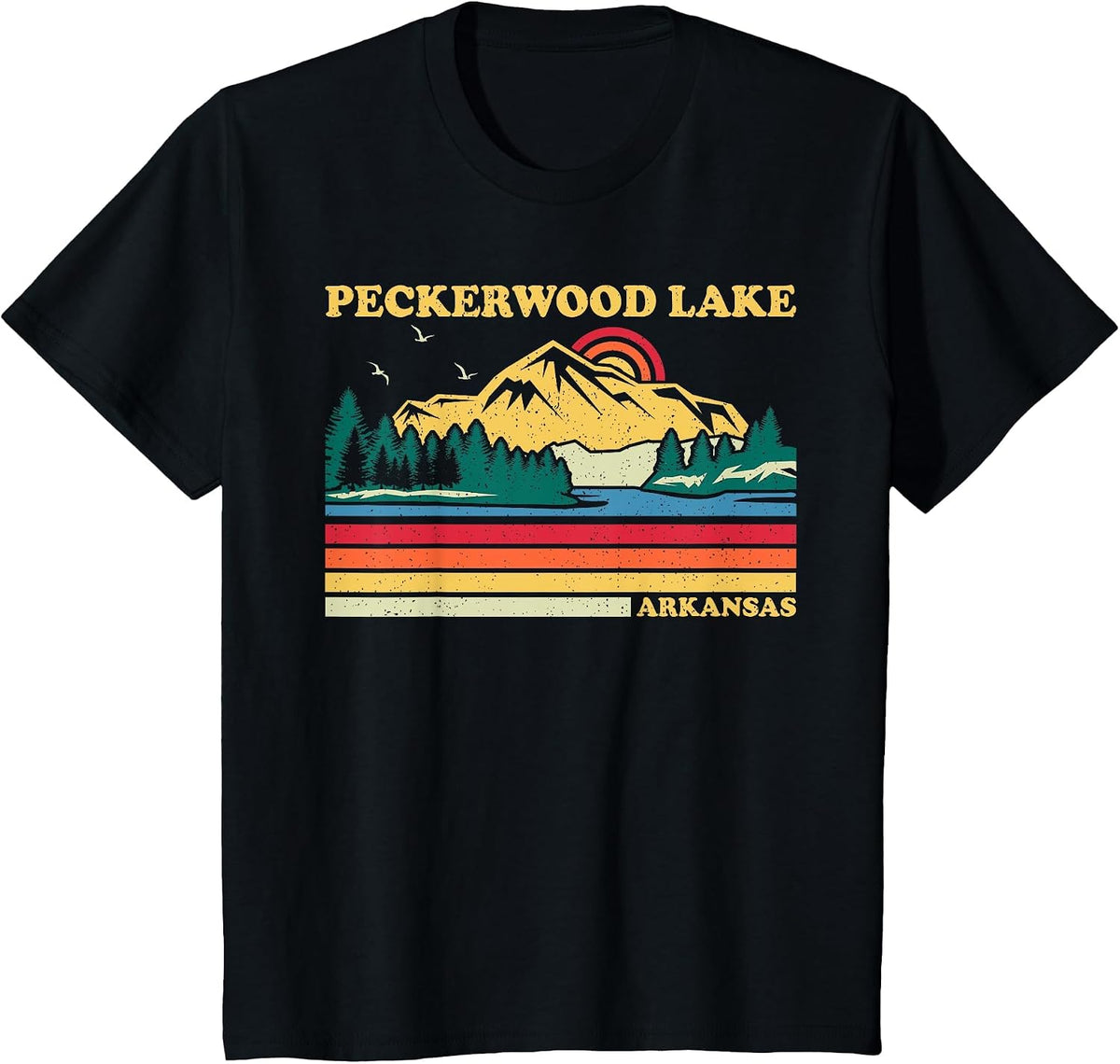 Vintage Retro Family Vacation Arkansas Peckerwood Lake T-Shirt - Black