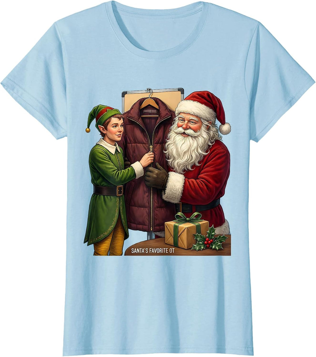 Santa's Favorite OT Funny Occupational Therapist Holiday T-Shirt - Baby Blue