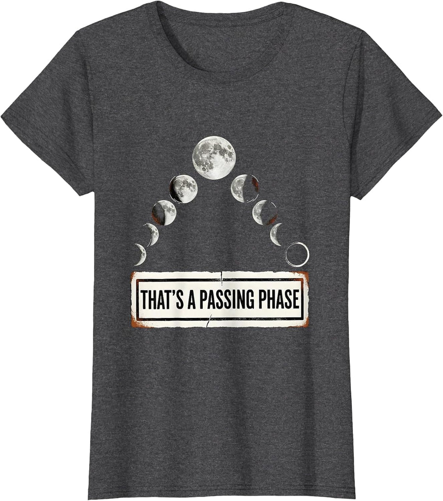 Women's That's A Passing Phase Rubber Stamp Moon Phases Astronomy T-Shirt - Dark Heather Grey