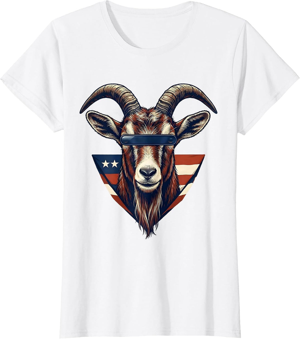 Women's Goat with Sunglasses Patriotic Animal Lover Humor T-Shirt - White
