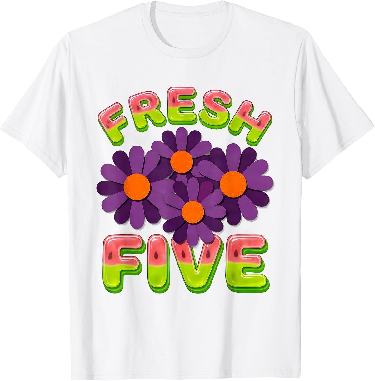 Men's FRESH FIVE Retro Flower Power Fifth 5th Grade Back To School T-Shirt - White