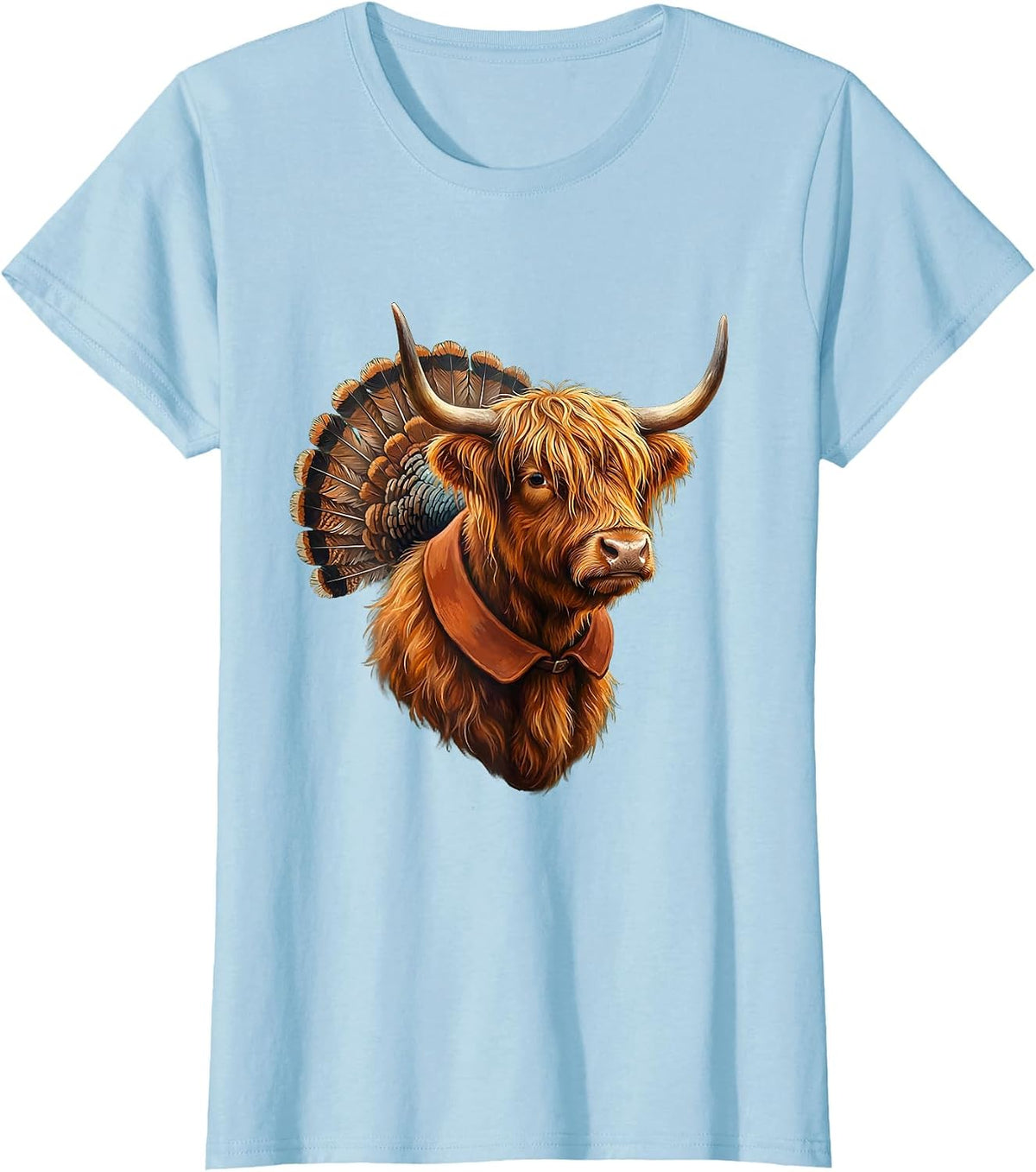 Women's Shaggy Highland Cow Storybook Fall Halloween Seasonal Humor T-Shirt - Baby Blue