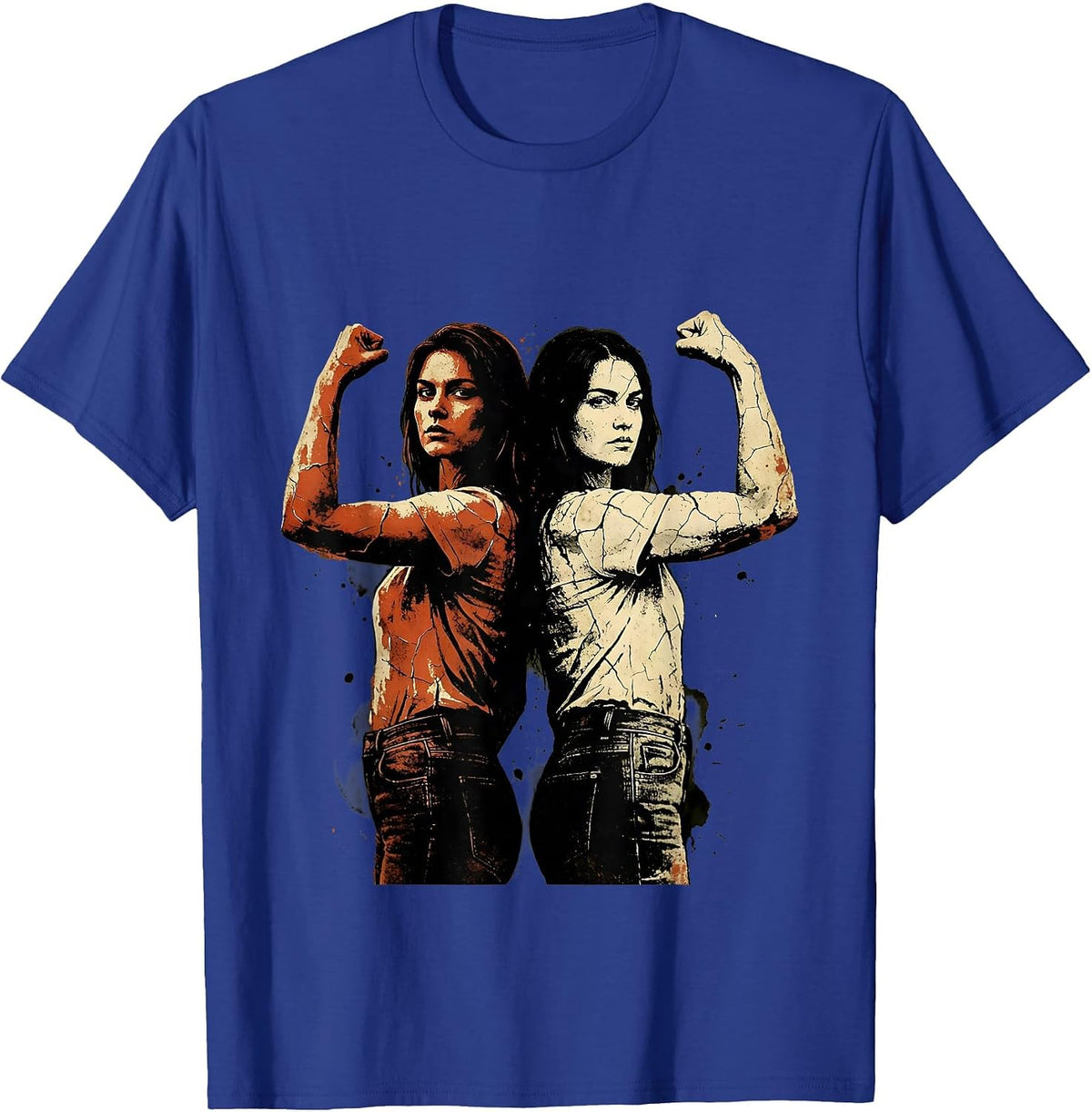Rosie the Riveter Duo Flexing Arms Graphic T-Shirt - Royal Blue